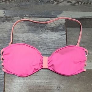 5/$25 SALE PINK Victoria's Secret Small Padded Neon Pink Bikini Top Peach Straps